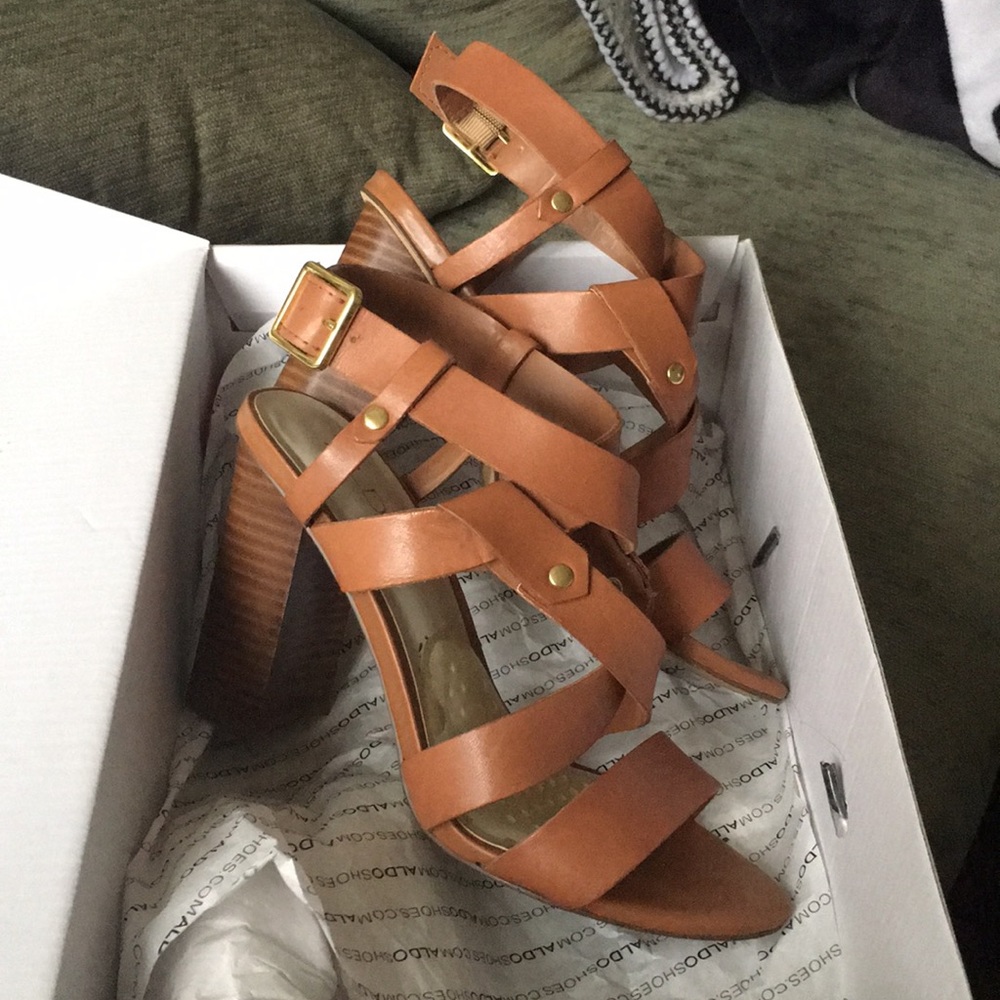 Aldo brown strapped heels